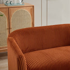 Canapé 2 places recouvert de tissu velours côtelé avec pieds en noyer