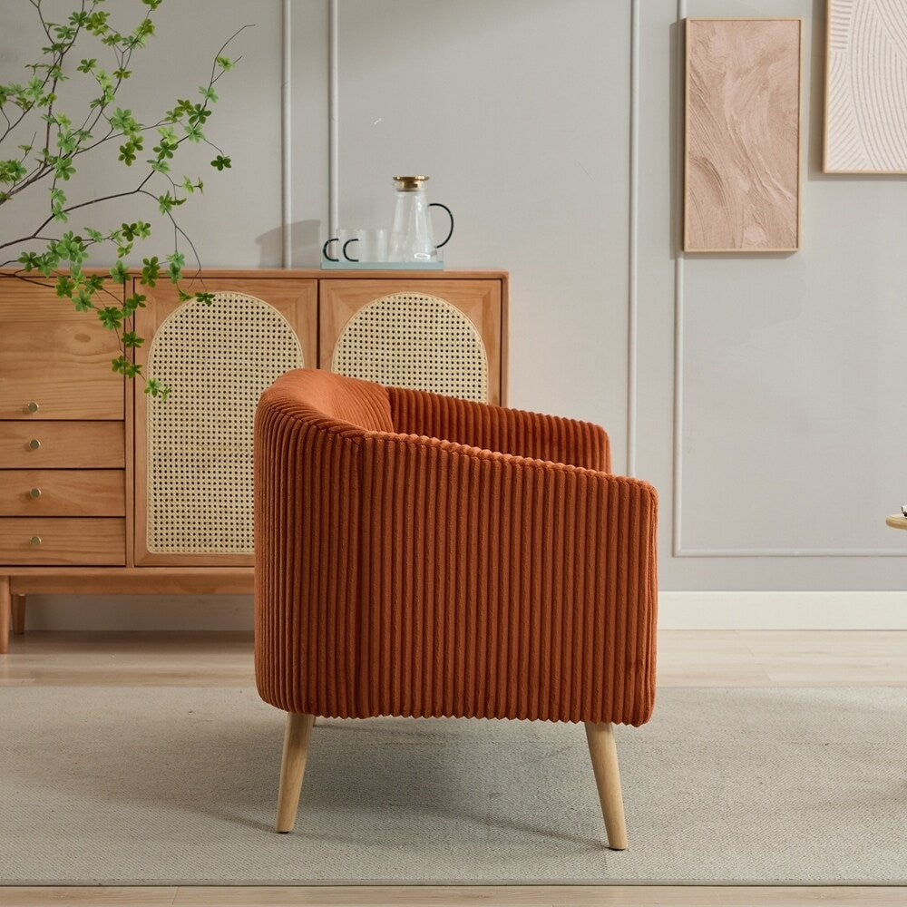 Canapé 2 places recouvert de tissu velours côtelé avec pieds en noyer