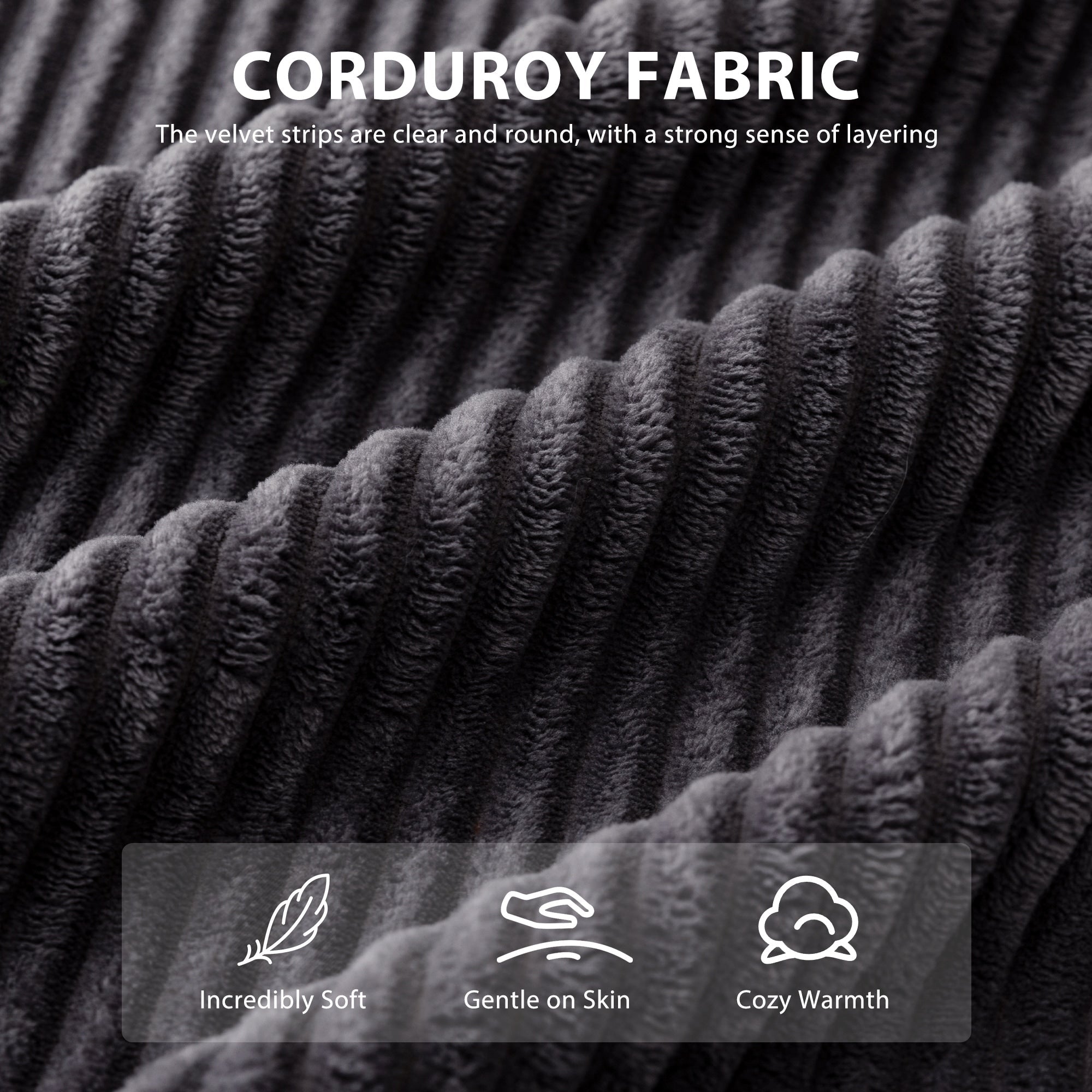 Canapé en velours côtelé avec pouf intégré et mousse à mémoire de forme - 123 cm (L) x 172 cm (l) x 62 cm (H)