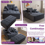 Canapé en velours côtelé avec pouf intégré et mousse à mémoire de forme - 123 cm (L) x 172 cm (l) x 62 cm (H)