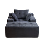Canapé en velours côtelé avec pouf intégré et mousse à mémoire de forme - 123 cm (L) x 172 cm (l) x 62 cm (H)
