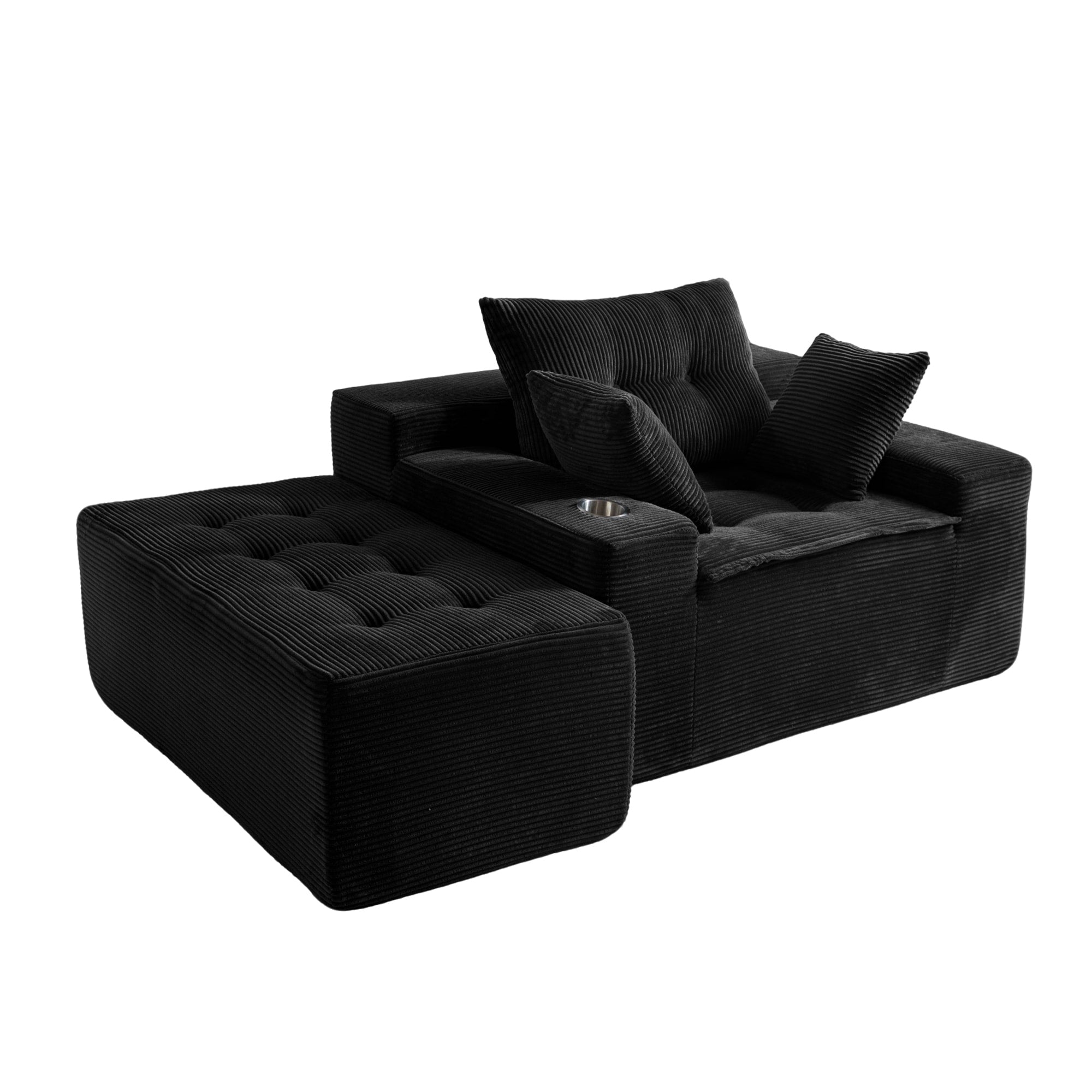 Canapé en velours côtelé avec pouf intégré et mousse à mémoire de forme - 123 cm (L) x 172 cm (l) x 62 cm (H)