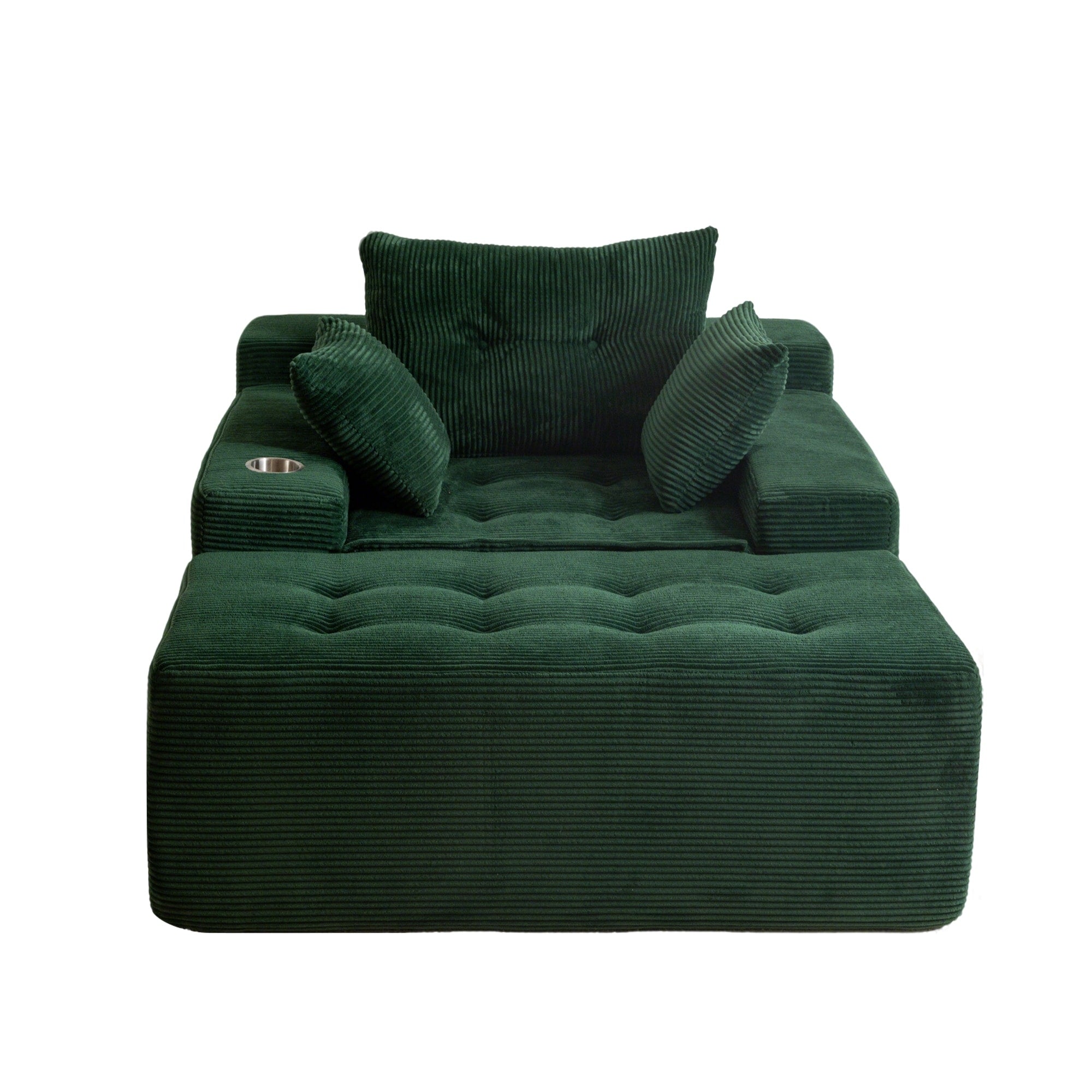 Canapé en velours côtelé avec pouf intégré et mousse à mémoire de forme - 123 cm (L) x 172 cm (l) x 62 cm (H)