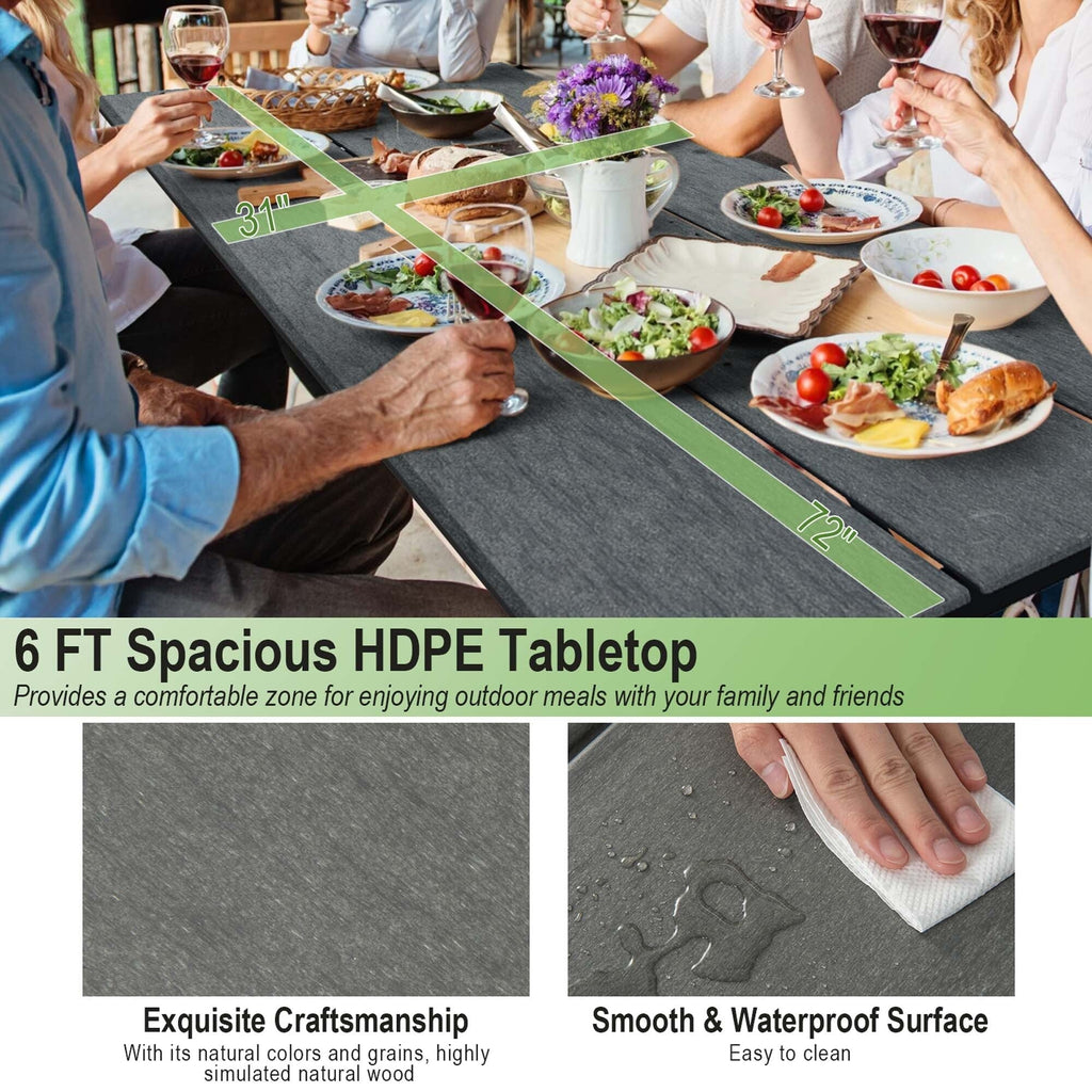 Ensemble table et banc de pique-nique Costway 1,8 m (6 pi) en PEHD robuste pour l'extérieur - Voir les détails