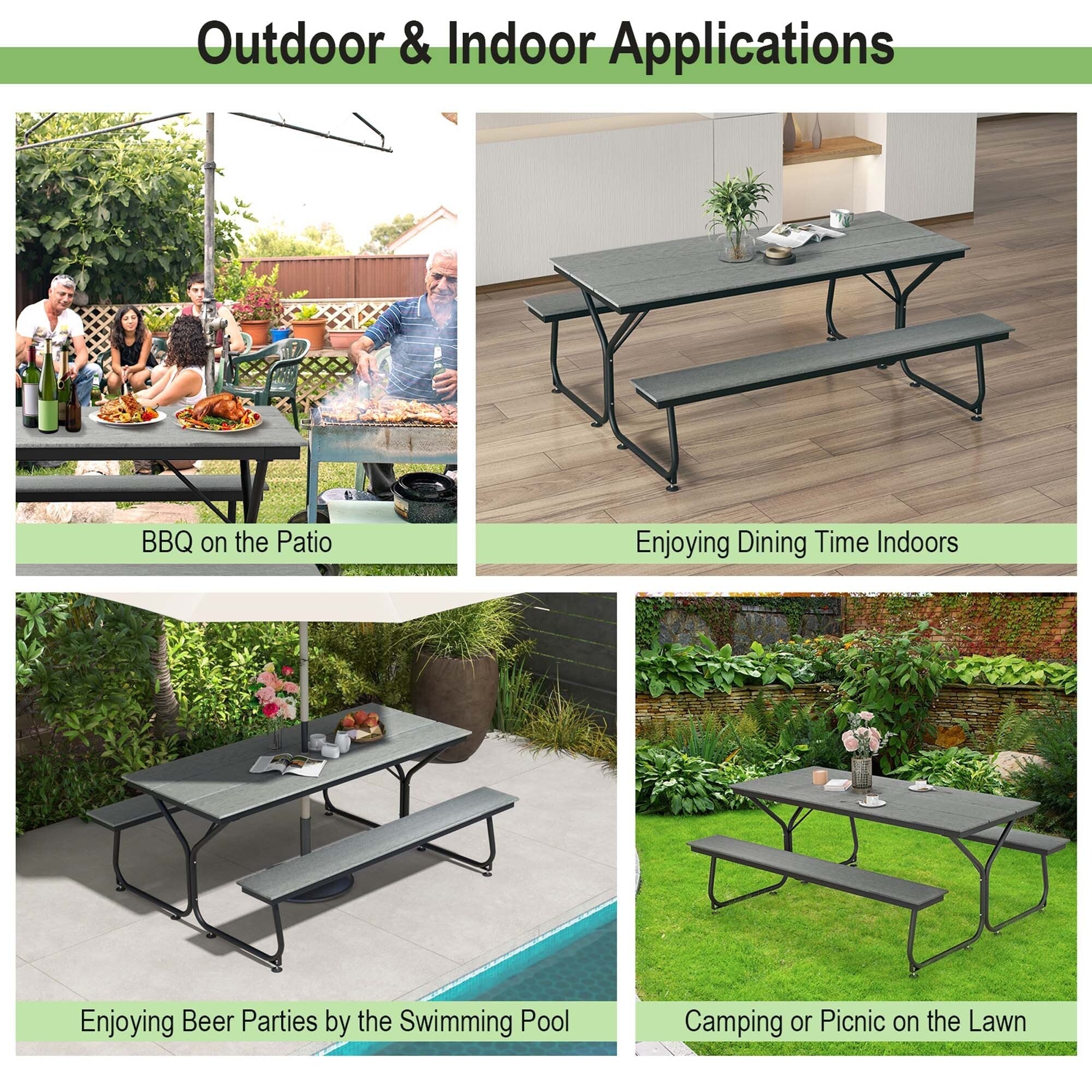 Ensemble table et banc de pique-nique Costway 1,8 m (6 pi) en PEHD robuste pour l'extérieur - Voir les détails