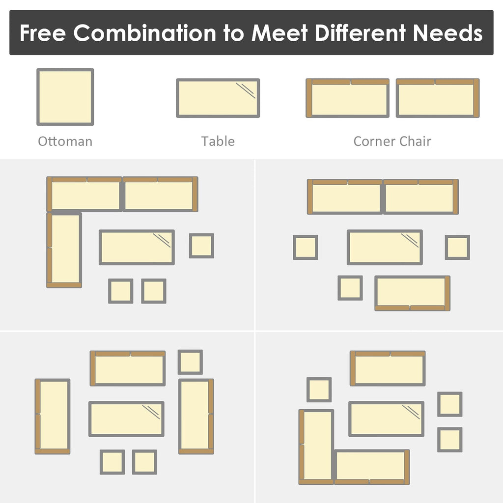 Ensemble de salle à manger d'extérieur Costway 7 pièces en rotin, comprenant canapé d'angle, pouf et fauteuil - Voir les détails