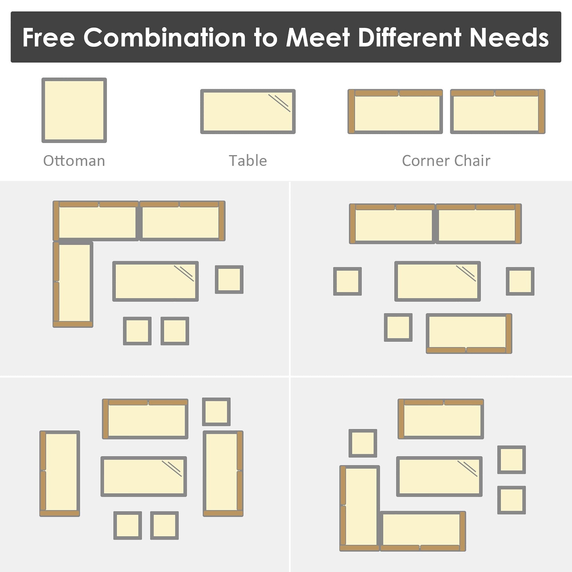 Ensemble de salle à manger d'extérieur Costway 7 pièces en rotin, comprenant canapé d'angle, pouf et fauteuil - Voir les détails