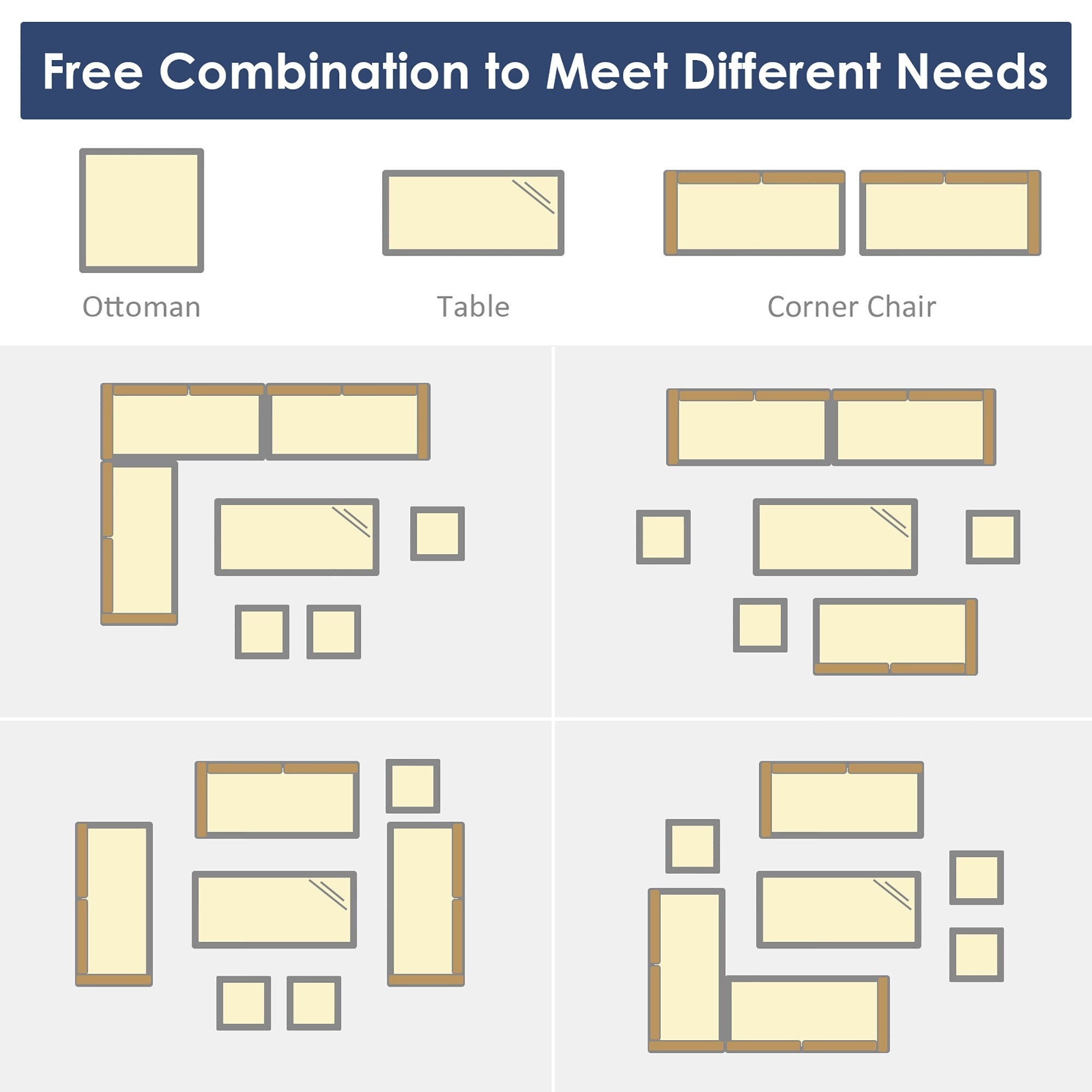 Ensemble de salle à manger d'extérieur Costway 7 pièces en rotin, comprenant canapé d'angle, pouf et fauteuil - Voir les détails