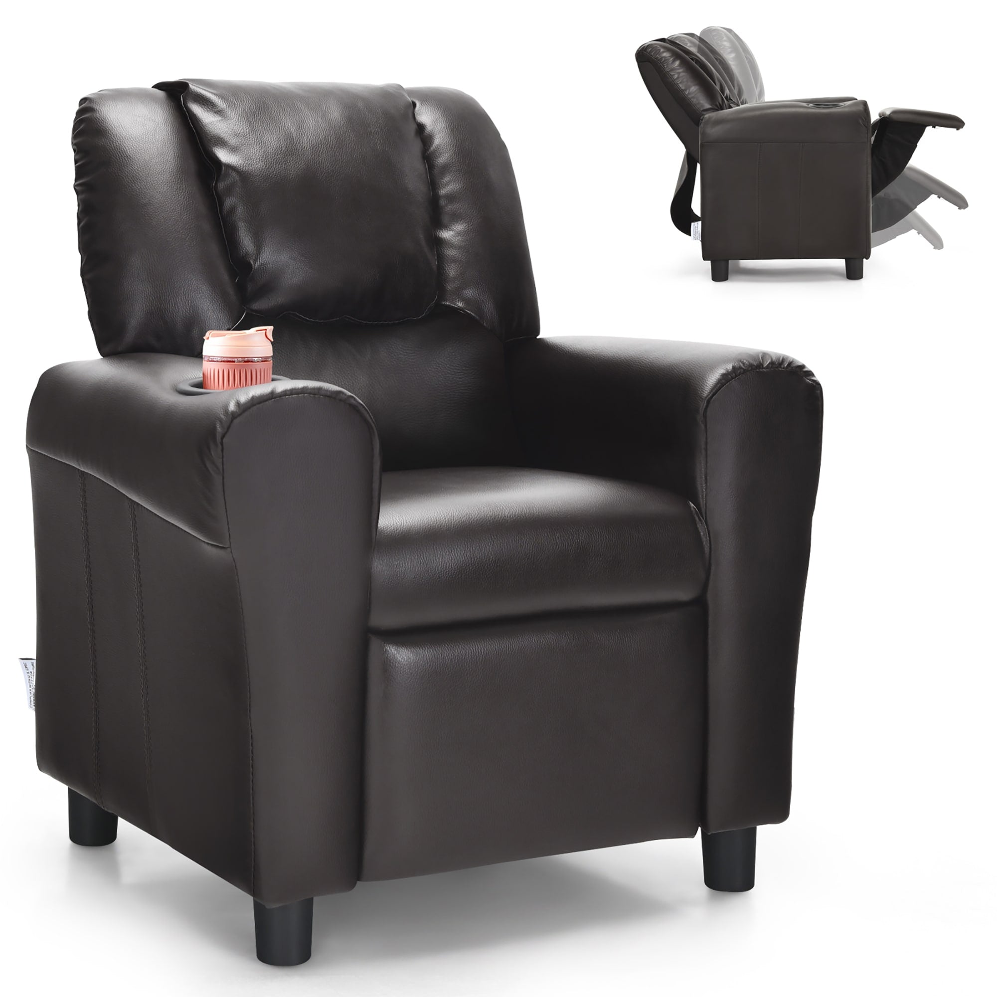 Fauteuil inclinable pour enfants Costway, canapé avec accoudoirs en cuir PU et repose-pieds.