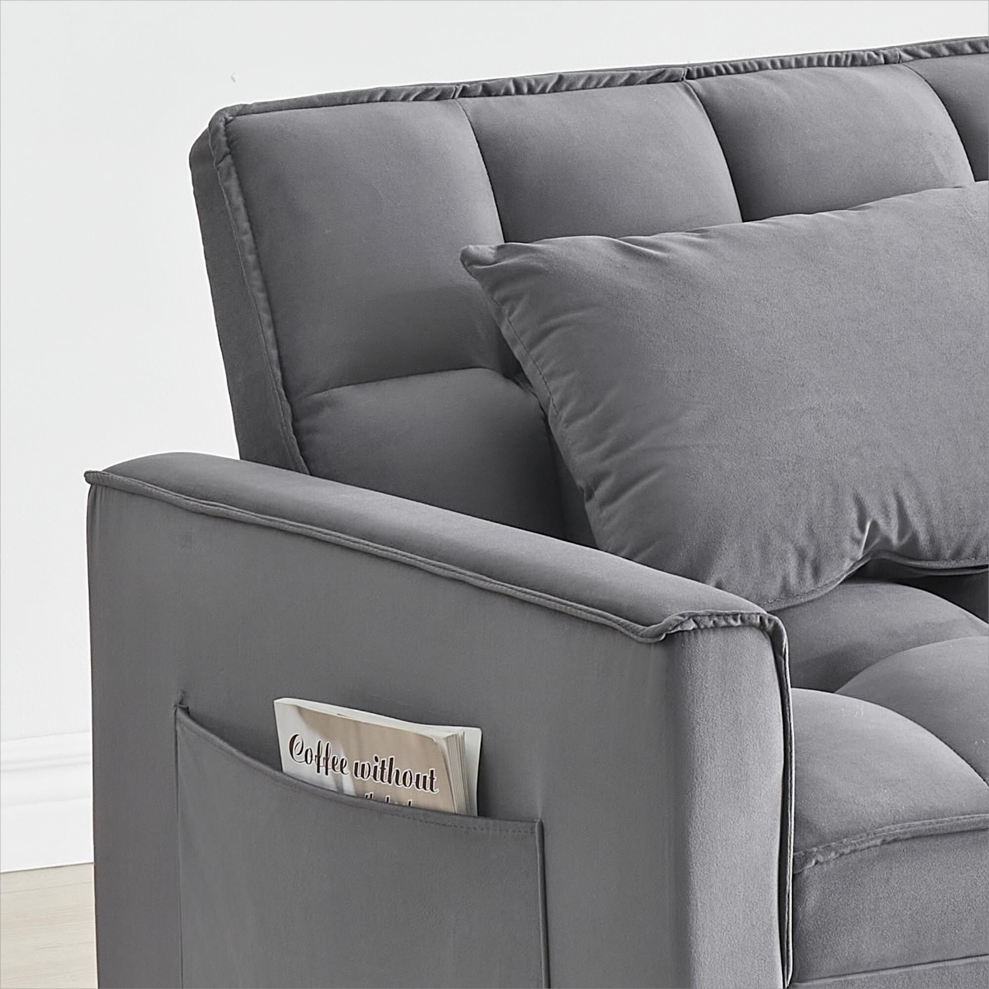 Canapé-lit convertible 3 en 1 gris foncé moderne 70,86 avec dossier réglable et roulettes pour salon