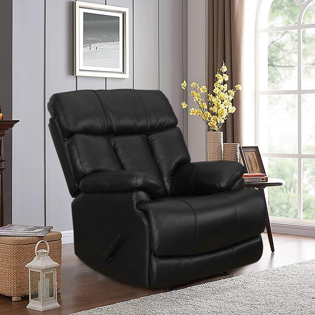 Fauteuil inclinable manuel Davin en cuir pleine fleur marron avec repose-pieds extensible