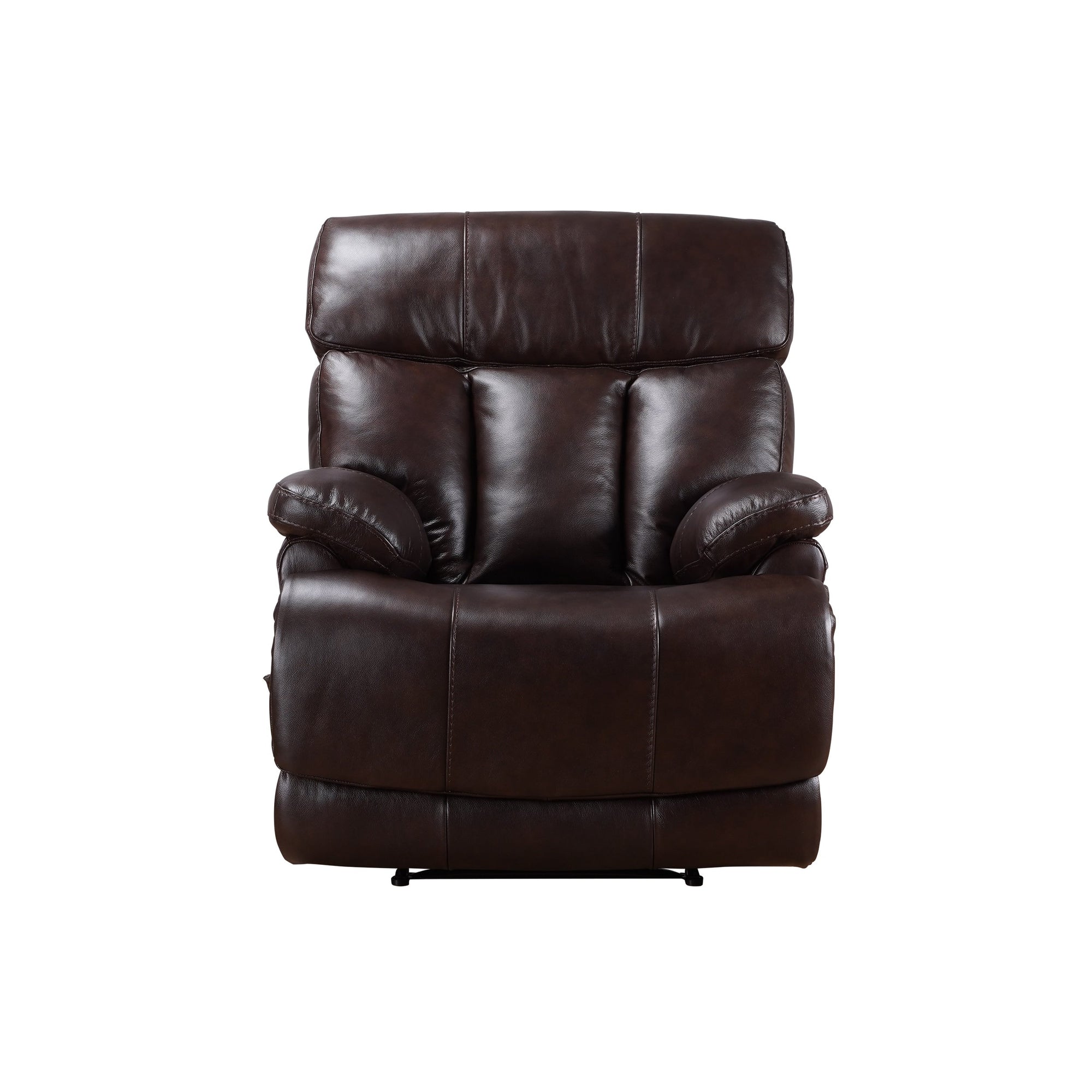 Fauteuil inclinable manuel Davin en cuir pleine fleur marron avec repose-pieds extensible