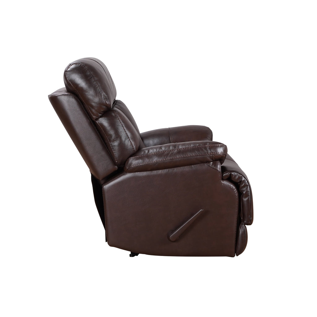 Fauteuil inclinable manuel Davin en cuir pleine fleur marron avec repose-pieds extensible