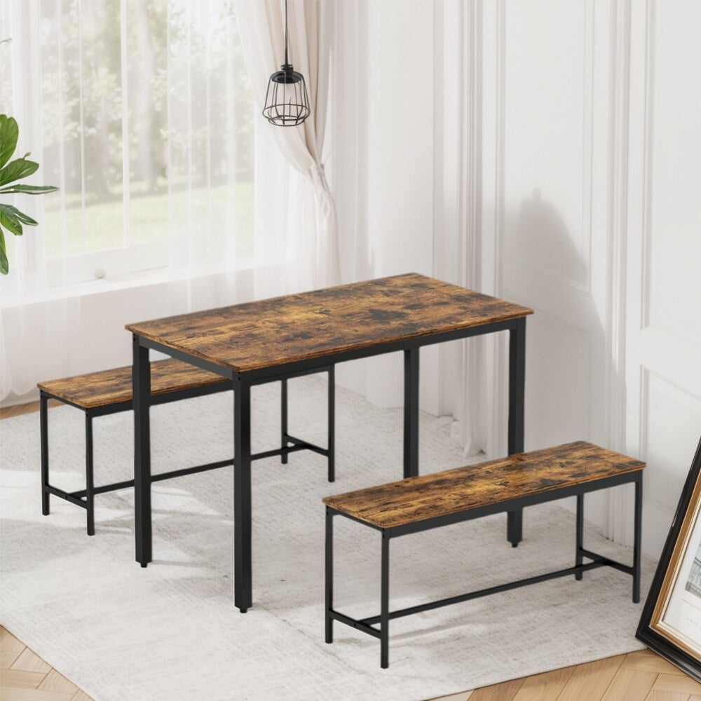 Ensemble table et chaises de salle à manger, ensemble table de bar en bois, table de cuisine avec 2 bancs - 3 pièces