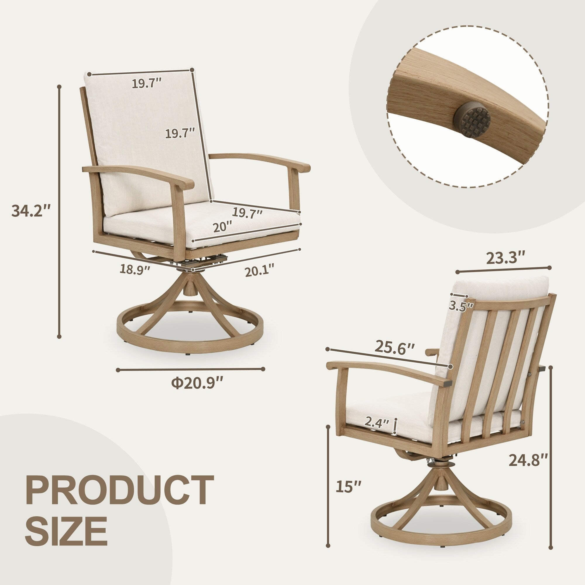 Ensemble de salle à manger de patio en aluminium EGEIROS LIFE AluLux 9 pièces avec 2 chaises de salle à manger pivotantes, 6 chaises de salle à manger et coussins lavables