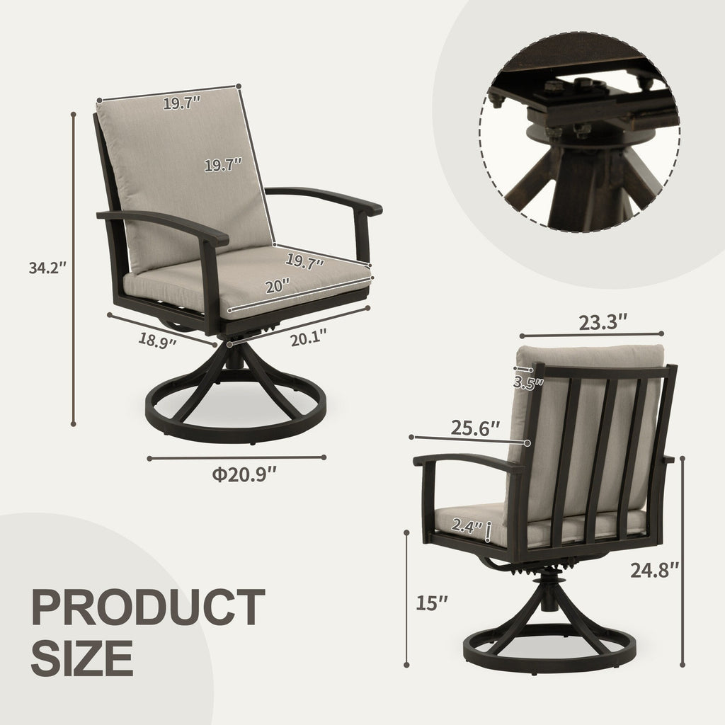 Ensemble de salle à manger de patio en aluminium EGEIROS LIFE AluLux 9 pièces avec 2 chaises de salle à manger pivotantes, 6 chaises de salle à manger et coussins lavables