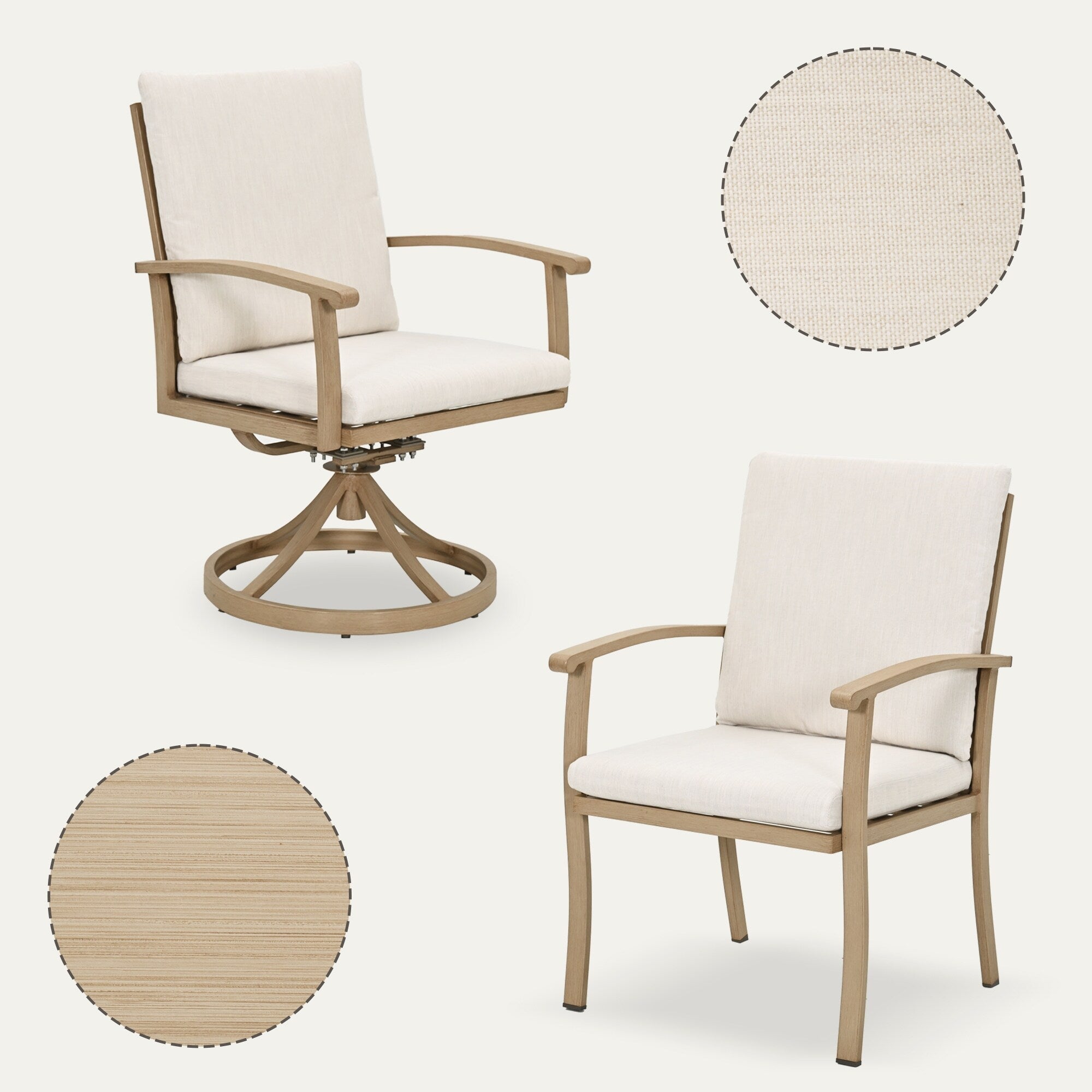 Ensemble de salle à manger de patio en aluminium EGEIROS LIFE AluLux 9 pièces avec 2 chaises de salle à manger pivotantes, 6 chaises de salle à manger et coussins lavables