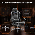 Fauteuil de jeu ergonomique pivotant à 360° en cuir PU avec repose-pieds, appui-tête, soutien lombaire et hauteur réglable