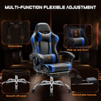 Fauteuil de jeu ergonomique pivotant à 360° en cuir PU avec repose-pieds, appui-tête, soutien lombaire et hauteur réglable