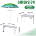 Table de pique-nique pliante avec parasol, idéale pour le camping, la terrasse ou les fêtes en plein air - Blanche avec parasol