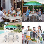 Table de pique-nique pliante avec parasol, idéale pour le camping, la terrasse ou les fêtes en plein air - Blanche avec parasol