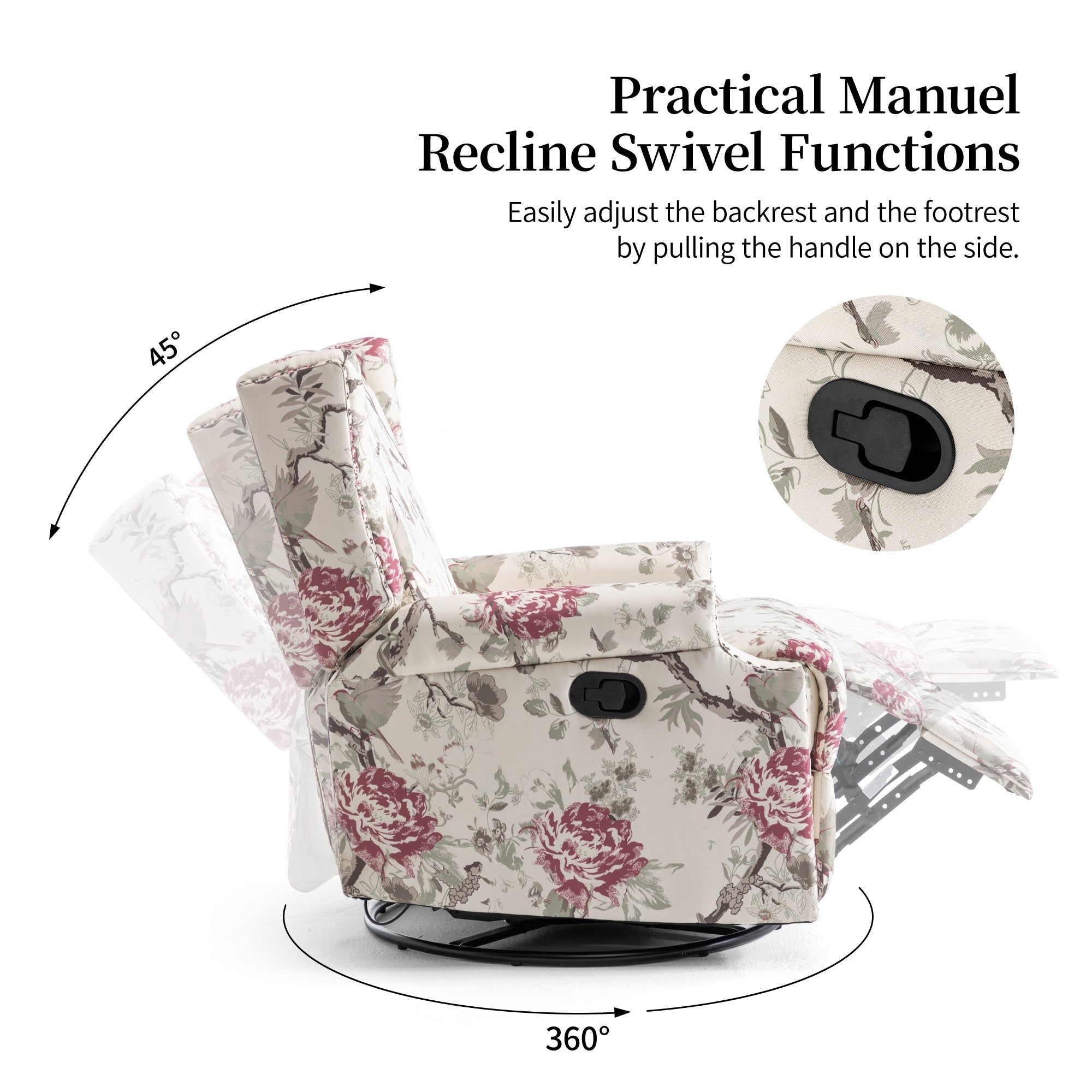 Ensemble de 2 fauteuils inclinables pivotants à bascule de 74 cm de large, à dossier inclinable manuel.