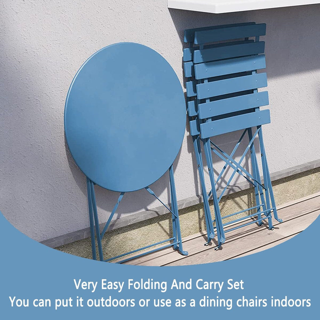 Ensemble bistro pliable en métal 3 pièces, résistant aux intempéries, idéal pour l'intérieur et l'extérieur, avec terrasse, jardin ou cour.