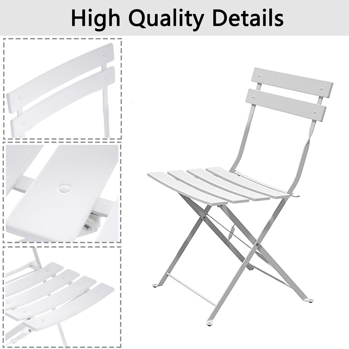 Ensemble bistro pliable en métal 3 pièces, résistant aux intempéries, idéal pour l'intérieur et l'extérieur, avec terrasse, jardin ou cour.