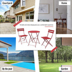 Ensemble bistro pliable en métal 3 pièces, résistant aux intempéries, idéal pour l'intérieur et l'extérieur, avec terrasse, jardin ou cour.