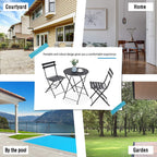 Ensemble bistro pliable en métal 3 pièces, résistant aux intempéries, idéal pour l'intérieur et l'extérieur, avec terrasse, jardin ou cour.