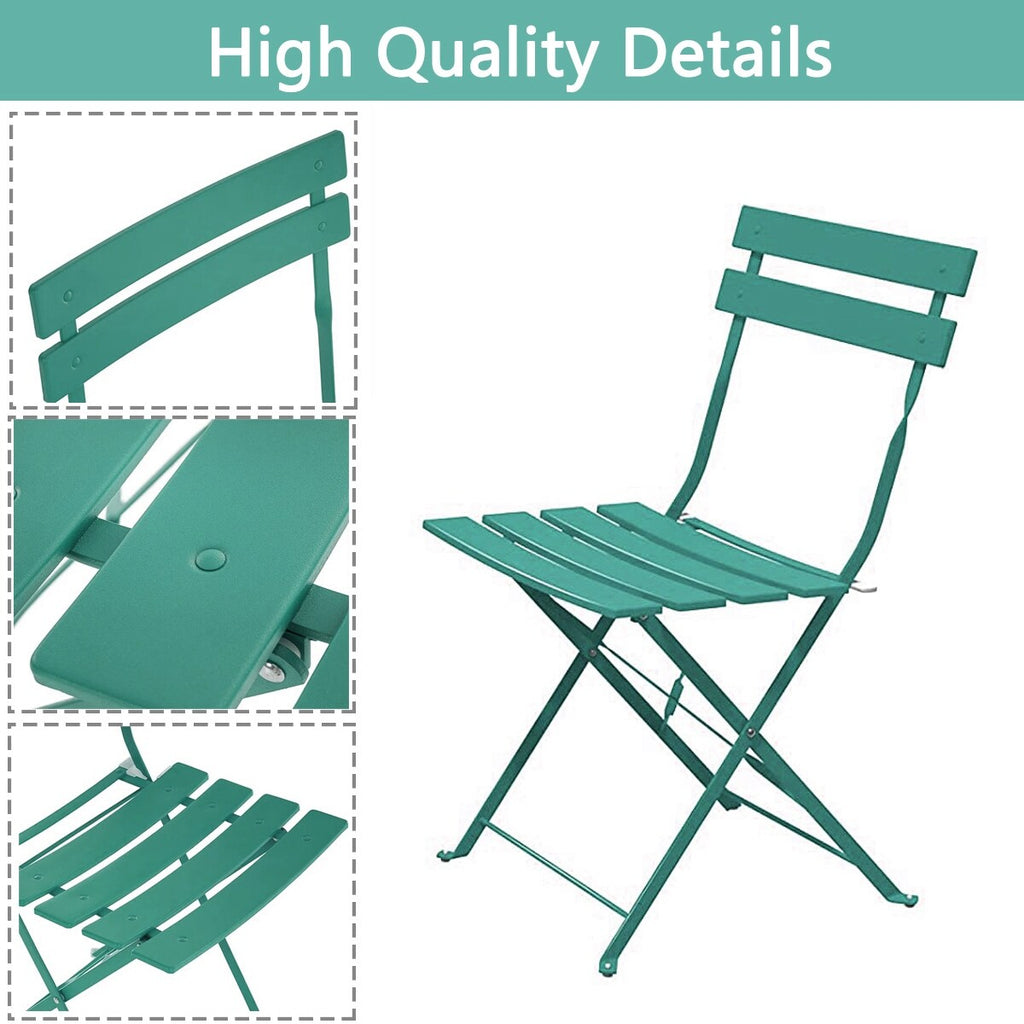 Ensemble bistro pliable en métal 3 pièces, résistant aux intempéries, idéal pour l'intérieur et l'extérieur, avec terrasse, jardin ou cour.