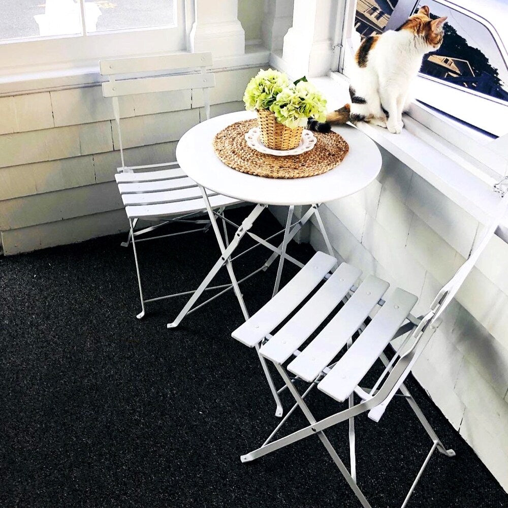 Ensemble bistro pliable en métal 3 pièces, résistant aux intempéries, idéal pour l'intérieur et l'extérieur, avec terrasse, jardin ou cour.