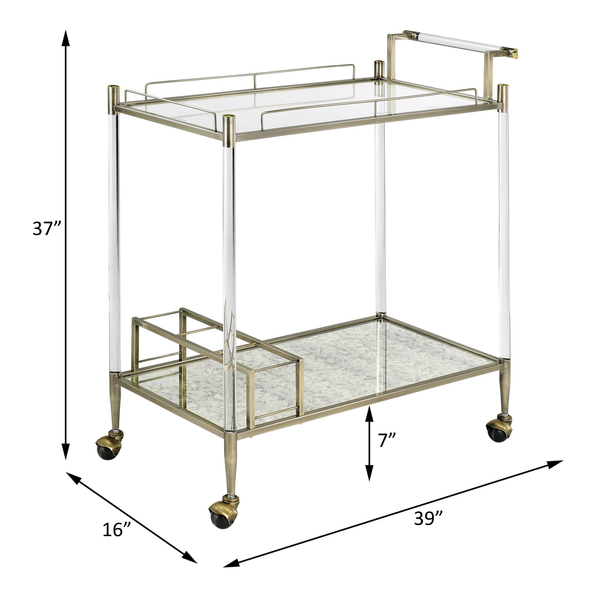 ACME Cirro Antique Mirror & Wire Brass Serving Cart Model AC00160