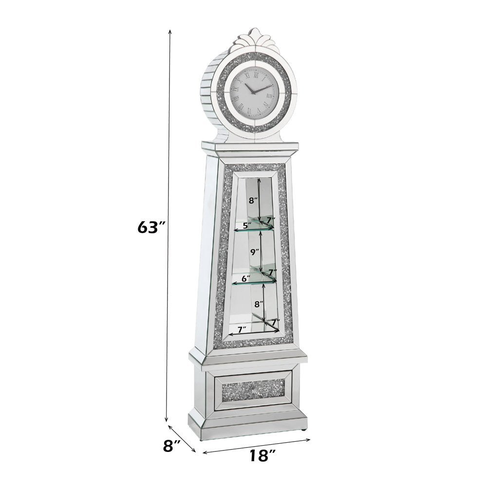 ACME Noralie Mirrored & Faux Diamonds Grandfather Clock with LED Model AC00349