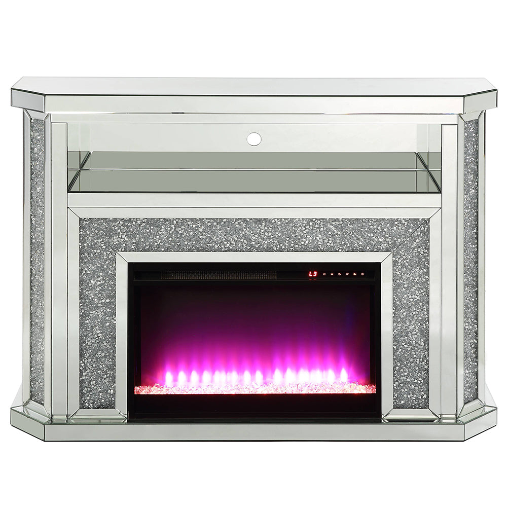 ACME Noralie Mirrored & Faux Diamonds Fireplace with LED Model AC00508
