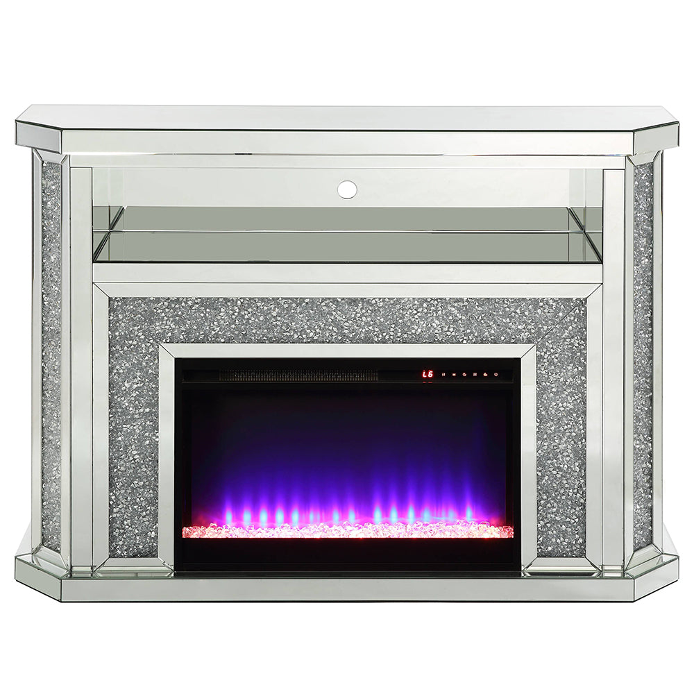 ACME Noralie Mirrored & Faux Diamonds Fireplace with LED Model AC00508