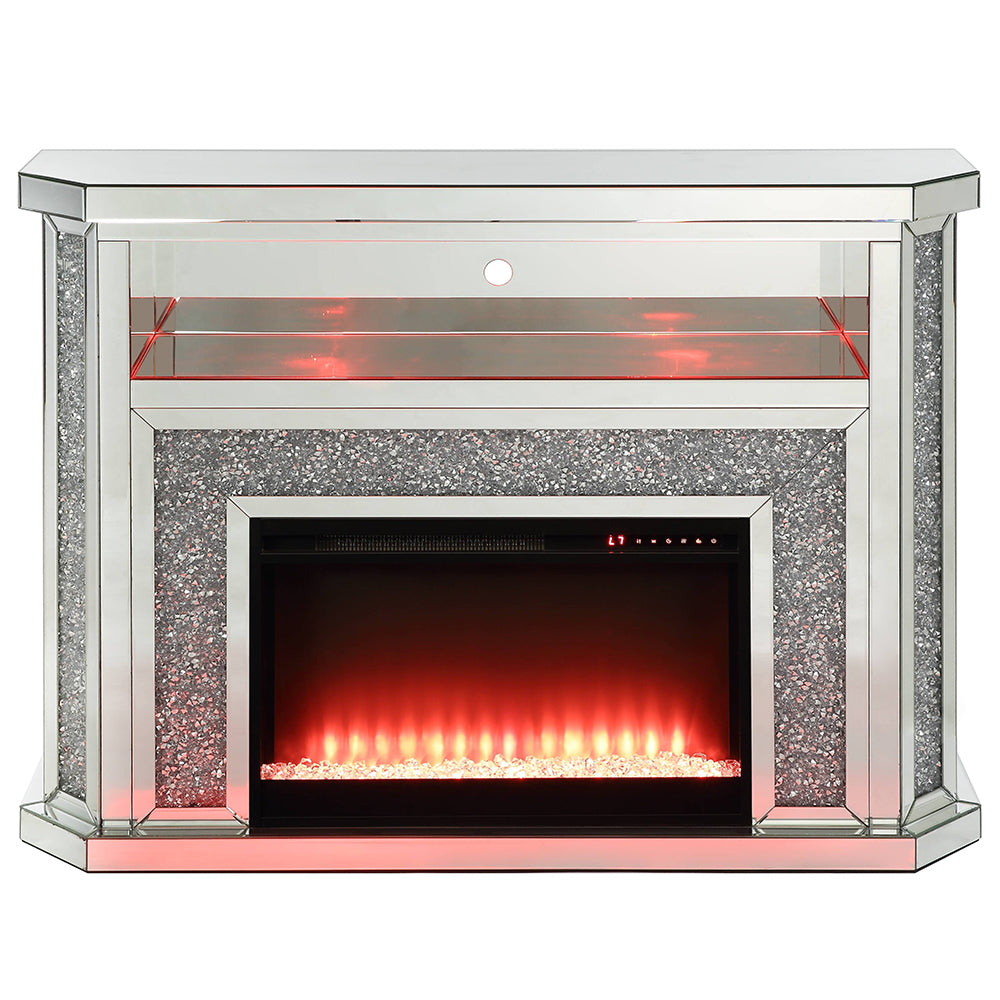 ACME Noralie Mirrored & Faux Diamonds Fireplace with LED Model AC00508