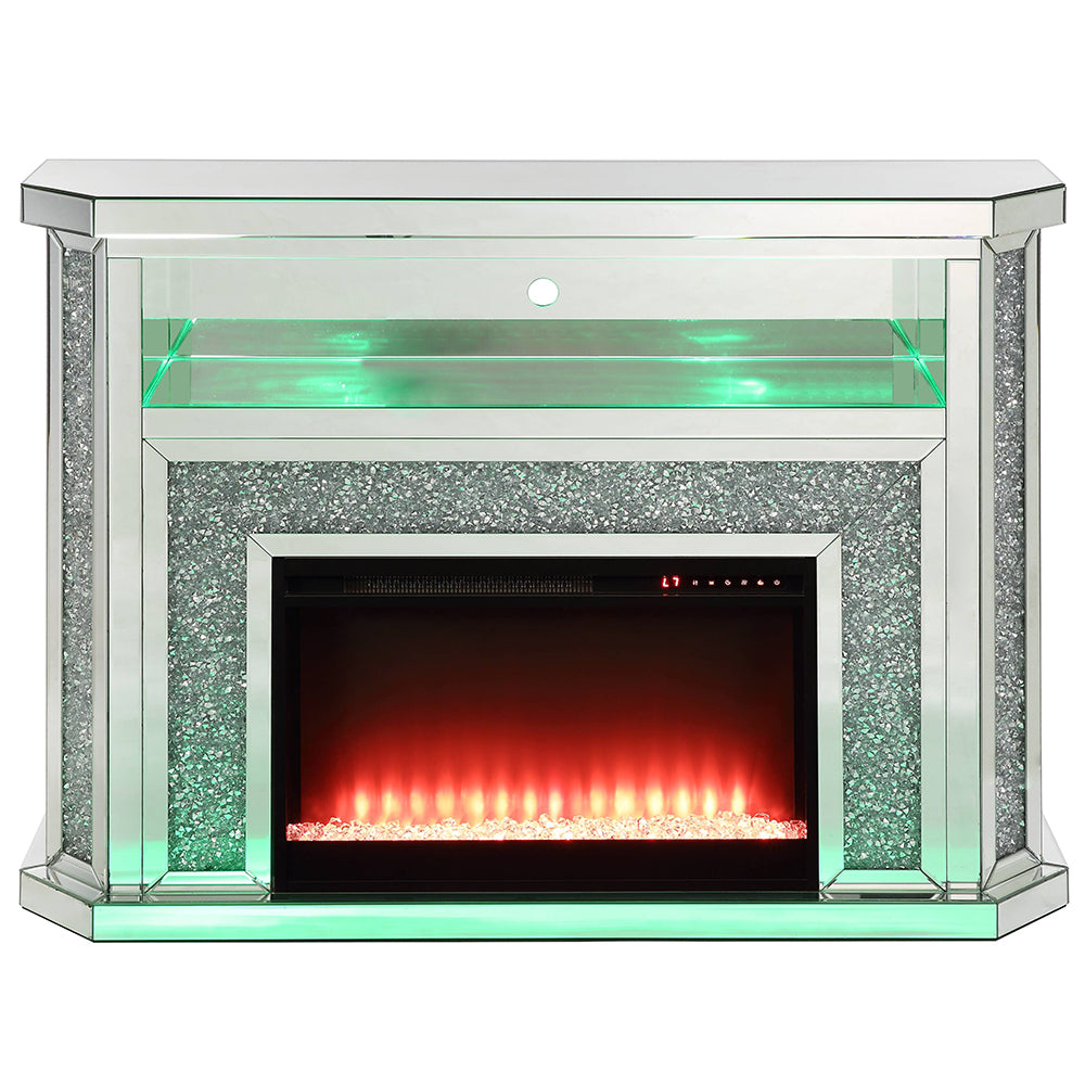 ACME Noralie Mirrored & Faux Diamonds Fireplace with LED Model AC00508