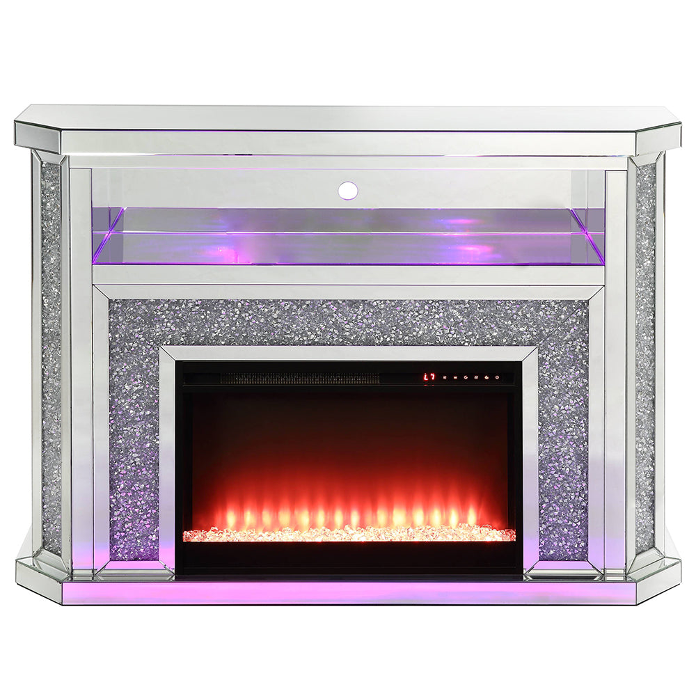 ACME Noralie Mirrored & Faux Diamonds Fireplace with LED Model AC00508