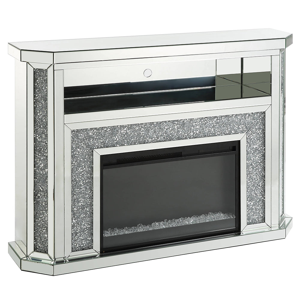 ACME Noralie Mirrored & Faux Diamonds Fireplace with LED Model AC00508