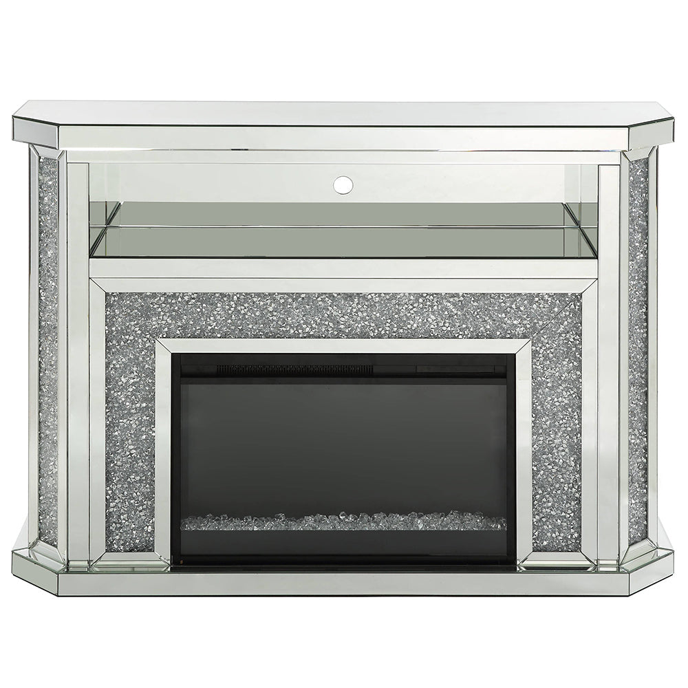 ACME Noralie Mirrored & Faux Diamonds Fireplace with LED Model AC00508