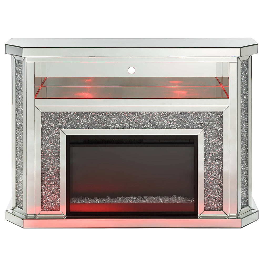 ACME Noralie Mirrored & Faux Diamonds Fireplace with LED Model AC00508