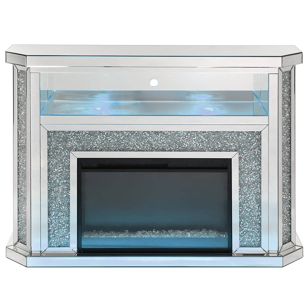 ACME Noralie Mirrored & Faux Diamonds Fireplace with LED Model AC00508