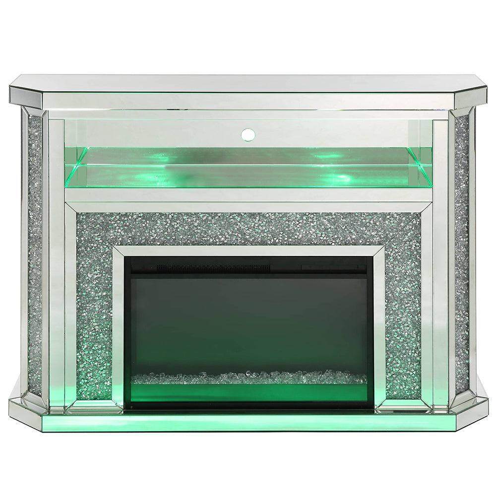 ACME Noralie Mirrored & Faux Diamonds Fireplace with LED Model AC00508