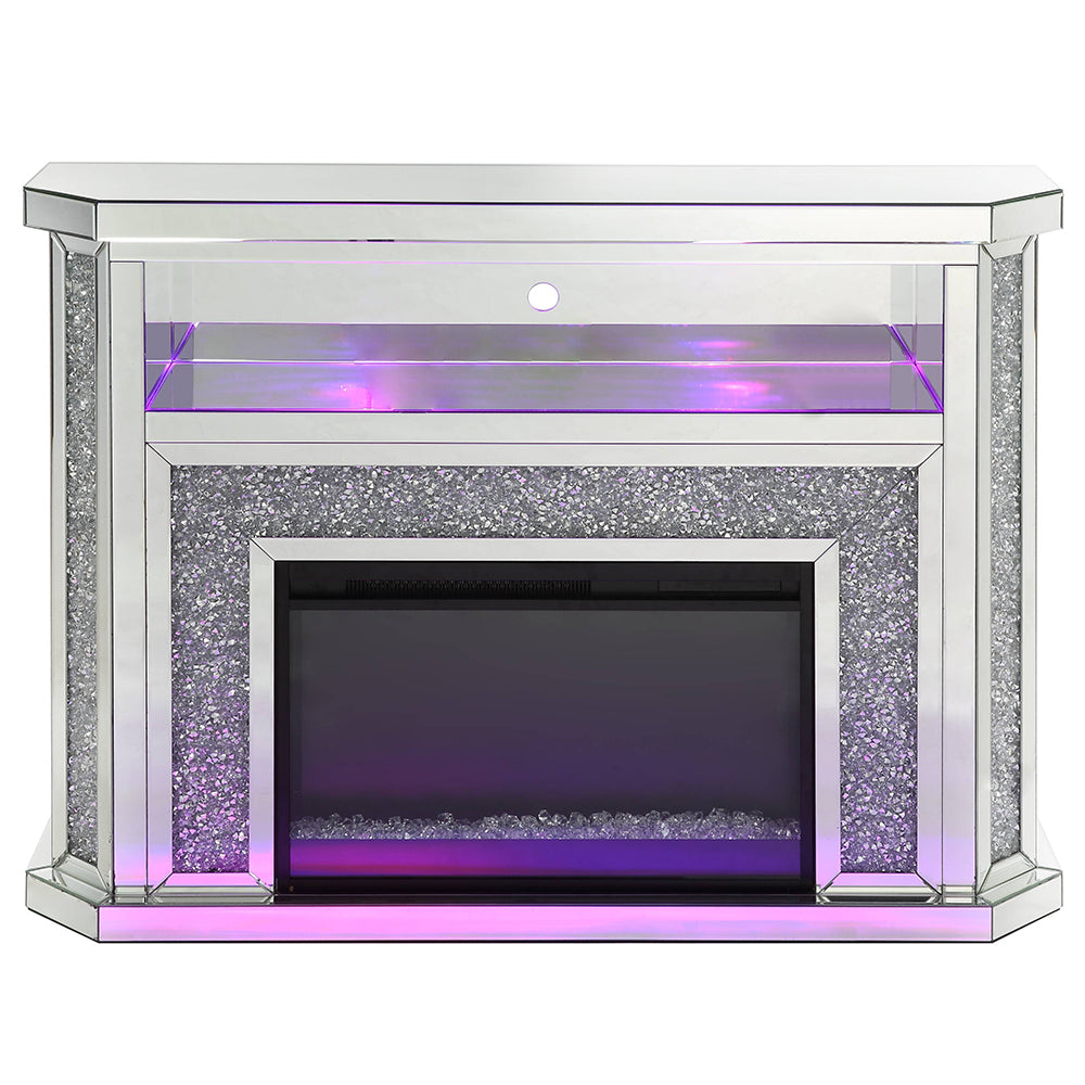 ACME Noralie Mirrored & Faux Diamonds Fireplace with LED Model AC00508