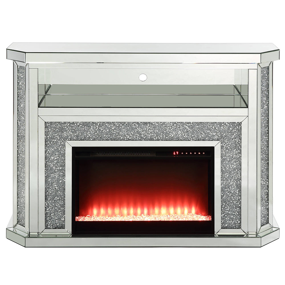 ACME Noralie Mirrored & Faux Diamonds Fireplace with LED Model AC00508