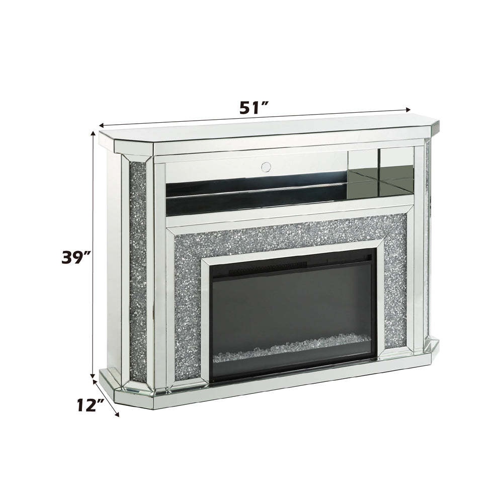 ACME Noralie Mirrored & Faux Diamonds Fireplace with LED Model AC00508