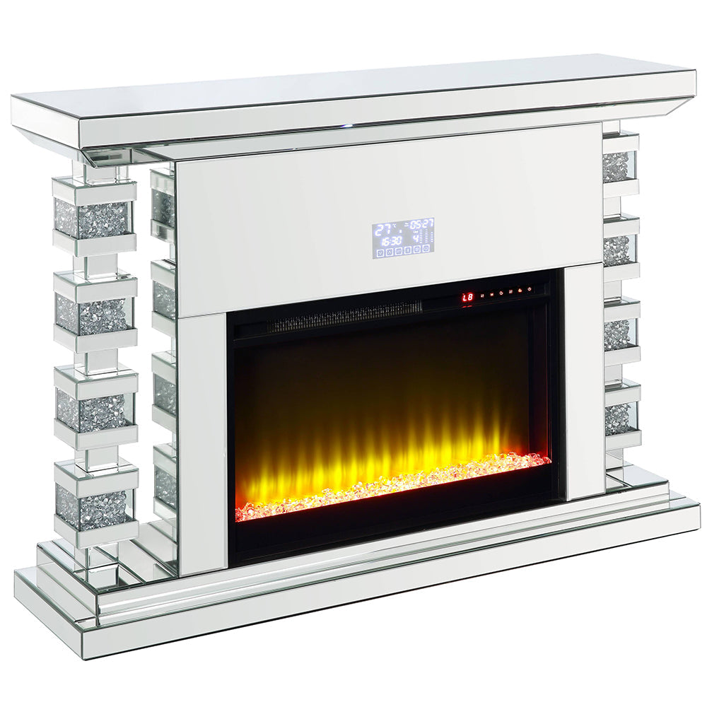ACME Noralie Mirrored & Faux Diamonds Fireplace with Bluetooth Model AC00509