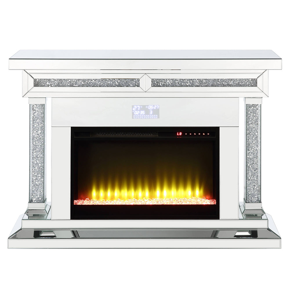 ACME Noralie Mirrored & Faux Diamonds Fireplace with Bluetooth Model AC00510