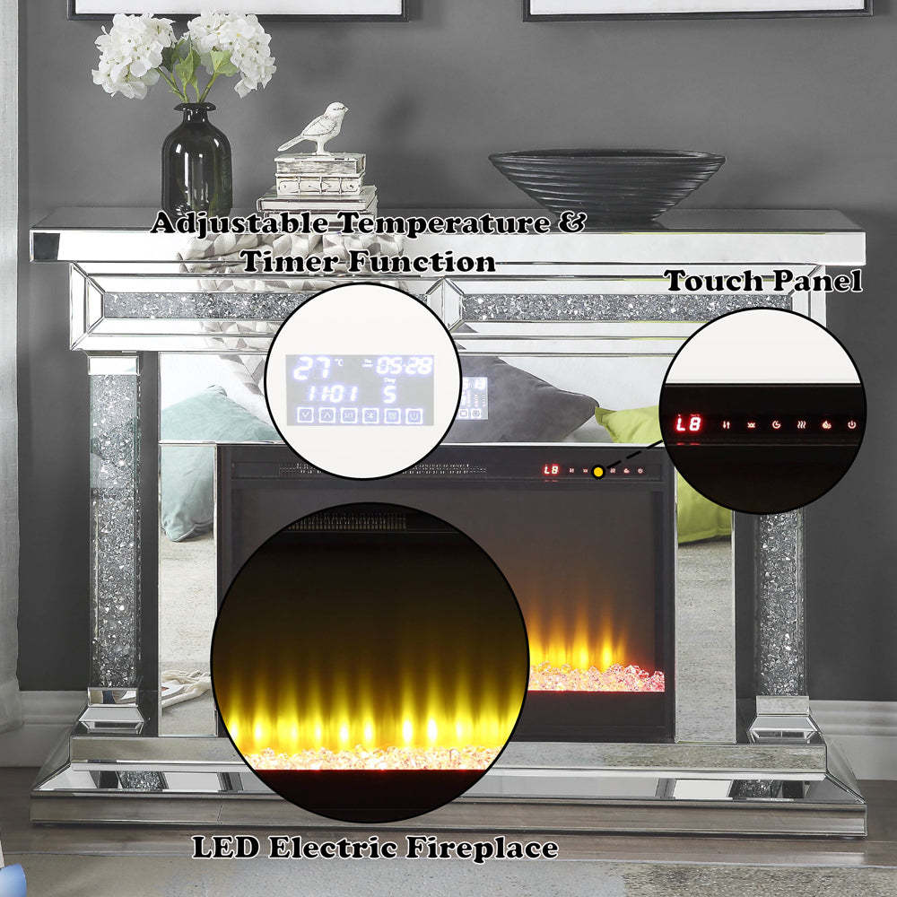ACME Noralie Mirrored & Faux Diamonds Fireplace with Bluetooth Model AC00510